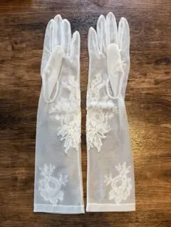 ウェディング用レース装飾ロンググローブ