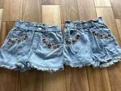 刺繍入りデニムショートパンツ 90 2枚セット