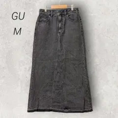 ジーユー♪GU デニムAラインロングスカート【M】ダークグレー リメイク風 脚長