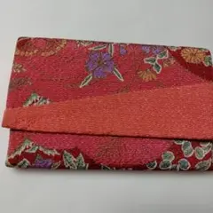 花柄刺繍の赤系ポケットティッシュケース
