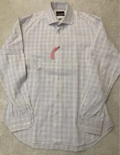 №269 ZARAMANホワイトチェックワイドカラーシャツ42-16