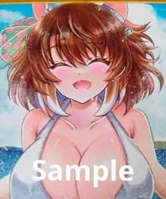 i*a様 手描きイラスト 原画 色紙 ウマ娘 ダンツフレーム 水着 ファン