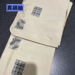 真綿紬 生成りに格子飛び柄