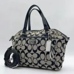 COACH 2wayバッグ キャンバス シグネチャー グレー ブラック f605