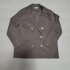 ブラウン　チェック ダブル　ジャケット　羽織　Lサイズ