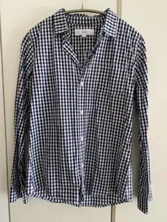 ETFIL サイズ2(M) 紺白ギンガム　長袖シャツ　ブラウス