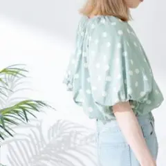 新品未使用✨ ミント❤️　サニーレーベル　ドットプリントバルーンスリーブブラウス