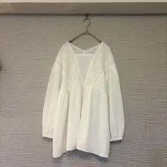 《美品》ITEMS URBANRESEARCH☆レースギャザーブラウス ホワイト