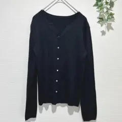 【レミュー】【AOKI】シルク混 リブカーディガン Sサイズ ブラック　銀ボタンのサムネイル