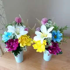 フラワーブーケ　仏花一対　　 お供え花　造花　花束　フラワーアレンジメント