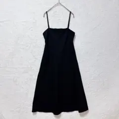 キャミソールワンピース フレア バックシャーリング M 黒 無地 シンプル