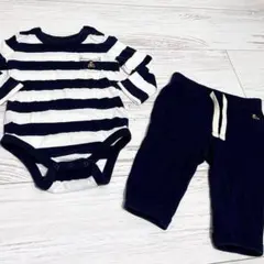 baby GAP★白×紺　長袖ボーダーロンパース×パンツset★