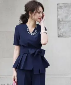 ルイルエブティック　カシュクールパンツセットアップネイビーM