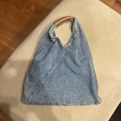デニムトートバッグ レザー持ち手付き
