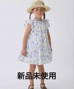 花柄Aラインワンピース　花柄フリル ワンピース ホワイト
