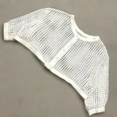 2WAY イング M カーディガン ショート丈 メッシュ ニット 7分袖 白のサムネイル