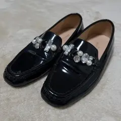 JILLSTUART ジルスチュアート 黒エナメル ローファー パール 22.5