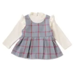 プティマイン　チェック柄ペプラム長袖ドッキングチュニック　110