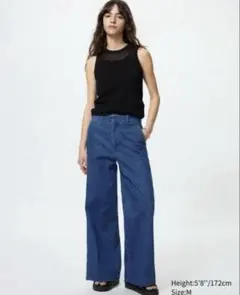 ユニクロ UNIQLOワイドトラウザージーンズ M ブルー BLUE