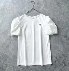 美品 ボーダーズアットバルコニー パフスリーブ Tシャツ 綿 異素材 ワッペン 美品 ボーダーズアットバルコニー パフスリーブ Tシャツ 綿 異素材