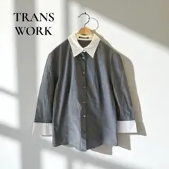 トランスワーク【9AR】シャツ　ストライプ　ピンストライプ　オフィス e378