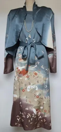 着物リメイク ボレロ付きワンピースドレス訪問着 花柄 訪問着着物リメイク ボレロ付きワンピースドレス - メルカリ