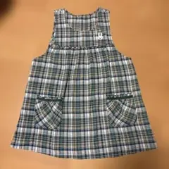 ✿チェック柄 エプロン ✿うさぎ刺繍 フリルポケット【中古】