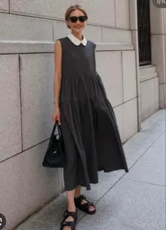 【美品】Ellie エリーラウンドカラーワンピース　グレー 美品】Ellie エリーラウンドカラーワンピース グレー - メルカリ