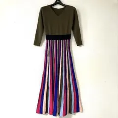 極美品　ダイアグラム　ドッキングワンピ　サマーニット　マキシ　マルチストライプ