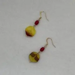 イエローレッドチェコビーズピアス[373]