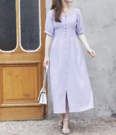 【週末値下！】ラベンダー コットン ロングワンピース 半袖