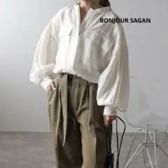 値下げ！美品BONJOUR SAGANリネン混スラブシアーショートブルゾン