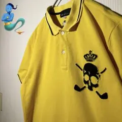 【個性派古着】イエロースカル刺繍ポロシャツ　ゴルフ　XL 希少