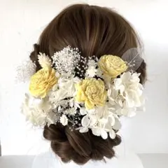 TY 黄色　髪飾り　成人式　結婚式　卒業式　前撮り　ドライフラワー　白　ドレス
