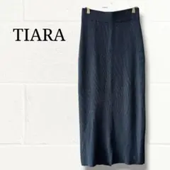 ティアラ TIARA ウール100% ニットタイトスカート ロング丈 グレーのサムネイル