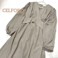 CELFORD-ドット柄 ウエスト切替 Aラインワンピース