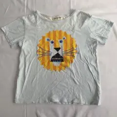 ライトブルー　水色　黄色ボーダー　 ライオン Tシャツ 130のサムネイル