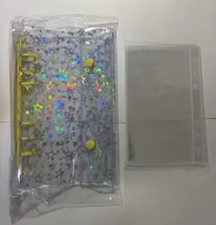 シール帳 キラキラ A6 星柄 クリアバインダー リフィル付　2点セット黄色