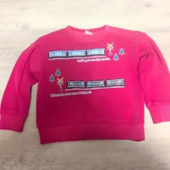 赤　長袖裏起毛トレーナー電車デザイン