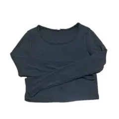 GU クロップド丈トップス ロンT 長袖 カットソー グレー　黒　M