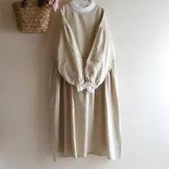 新品　SM2☆キナリ／前後着極細ストライプ綿麻ワンピース