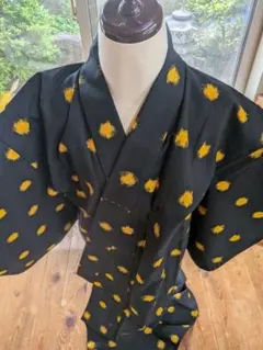 未使用】正絹小紋 モダン紬調唐草小花文様 ワインレッド八掛 小柄さん