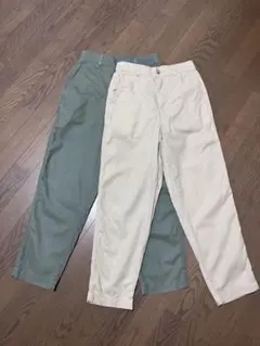 ユニクロ綿麻ベージュ・カーキ チノパンツ 2点セット