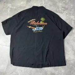 Tommy Bahama トミーバハマ 黒 刺繍 開襟シャツ TB18 シルク