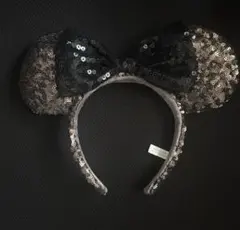 ミニー カチューシャ 黒 茶 ブラウン リボン スパンコール