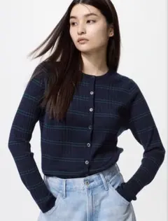 新品未使用 UNIQLO メリノリブクルーネックショートカーディガン M