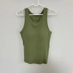 UNIQLO カップ付きリブタンクトップ グリーン L
