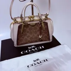 COACH キスロックウィズクリスタル がま口 ショルダーバッグ ブラウン
