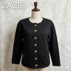 ZAZIE 金ボタン ノーカラー カーディガン ジャケット 黒 日本製 古着