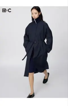 ユニクロC ノーカラーロングコート/リラックスフィット ネイビー　M 新品